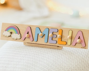 Gifts for Kids Name Puzzle, Personalized Baby, 1st Birthday Girl, Newborn Gift, Montessori Toys, Wooden Toy, Christmas Gifts for Her
