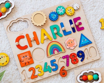 Personalized Busy Board | Custom Birthday Baby Gift Wooden Name Puzzle Educational Toys For Kids Montessori Board Sensory Toys For Toddlers