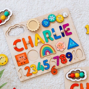 Personalized Busy Board Custom Birthday Baby Gift Wooden Name Puzzle Educational Toys For Kids Montessori Board Sensory Toys For Toddlers image 1