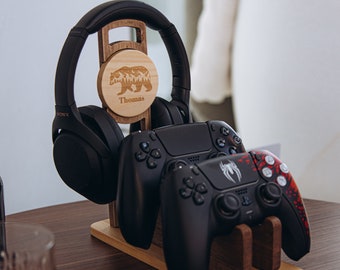 Wooden Personalized Stand For Controller. Best Valentine Gift For Him. Headphone Holder For Men. Headset Accessories. Husband Birthday Gift.