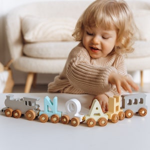 Personalized Train With Name Color Letter Train 1st Birthday Boy Gift Activity Toy Train Kids Toys Nursery Decor Custom Baby Shower Gift image 1