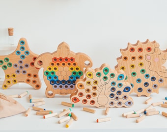 Hérisson en bois | Jouets Montessori pour tout-petits | Cadeau 3 ans | Cadeau d'anniversaire unique pour garçon et fille | Jouet à stimuler fait main | Cadeau de Noël