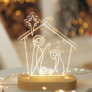 Lighted Nativity Set, Christ Was Born Night Light, Nativity Light, Holiday Decor, Nativity Scene Decoration, Nativity Lamp, Christmas Gifts