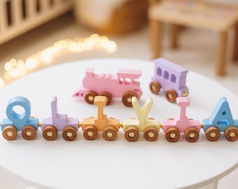 Personalized Baby Train Toy Wooden Train With Name Unique Baby Girl Gift 1st Birthday Gift Christening Girl First Christmas Gift