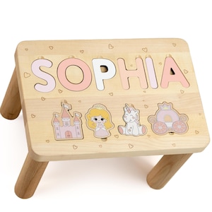 Personalized Step Stool for Girl Wooden Name Puzzle  Baby Shower Gift First Christmas Gift Unique Toddler Toy Natural Wood Name Step Stool