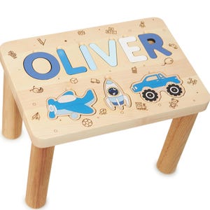 Personalized Toddler Step Stool Custom Name Puzzle Wooden Stool Montessori Helper For Kids First Christmas Children Furniture 1st Birthday