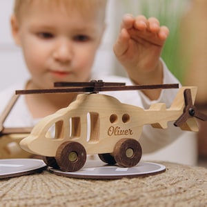 Personalized Toy Helicopter With Helipads. Baby Boy Gift. Wooden Toy Plane. Toddler Toys. Birthday Boy. Keepsake Easter Gifts For Kids. image 1