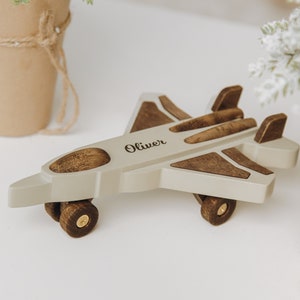 Wooden Toy Fighter With Name. Military Planes And Vehicles. Personalized Toy Cars. 1st Birthday Boy. Montessori Toys. Baby Christmas Gift. image 1