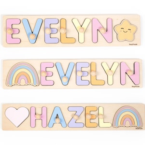 Personalisiertes Kleinkind Namen Puzzle mit Pegs Erste Geburtstag Geschenke Angepasstes Puzzle Neugeborenen Geschenk Weihnachten Korb Stuffers Baby Kinderzimmer Dekor