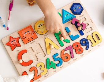 Cute Educational Name Puzzle. 2 Year Old Gift Personalized. Montessori Board. Wooden Sensory Toys For Toddlers. Easter Gifts For Kids.