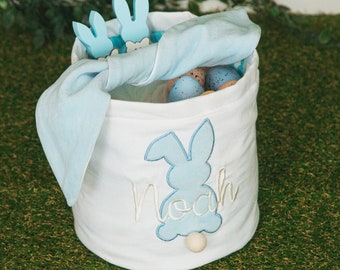 Bolsa de cesta de Pascua personalizada para niños, cesta de conejito de Pascua, cesta de Pascua de tela bordada con nombre, bolsa de caza de huevos de Pascua, regalo para niños pequeños