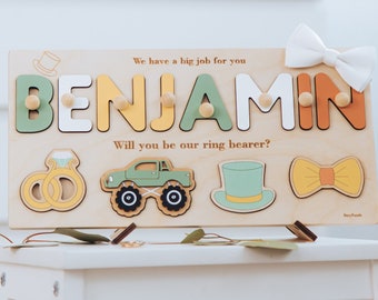 Will You Be My Ring Bearer. Baby Boy Weeding Gifts. Ring Bearer Proposal Name Puzzle. Custom Name Puzzle For Page Boy. Flower Girl Proposal.