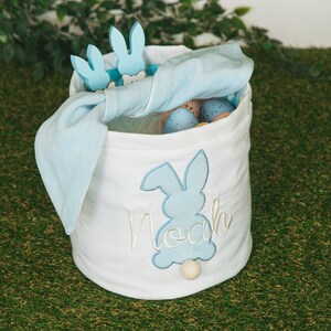 Osterkorb Tasche Personalisierter Kinder Osterhasenkorb Bestickter Stoff Osterkorb mit Namen Ostereisuche Tasche Geschenk für Kleinkinder
