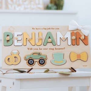Will You Be My Ring Bearer. Baby Boy Weeding Gifts. Ring Bearer Proposal Name Puzzle. Custom Name Puzzle For Page Boy. Flower Girl Proposal.