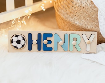 Personalized Football Name Puzzle, Custom Soccer Wooden Name Puzzle For Boy, Sports Nursery Decor, Ball Name Puzzle, First Birthday Gift