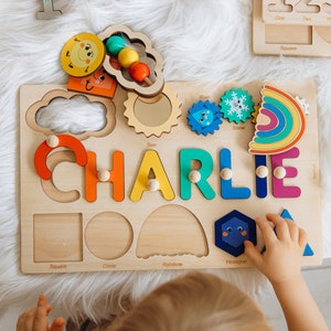 Personalized Busy Board Custom Birthday Baby Gift Wooden Name Puzzle Educational Toys For Kids Montessori Board Sensory Toys For Toddlers image 2