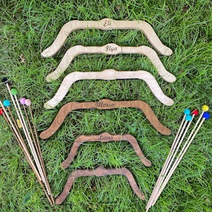 Personalized Wooden Bow and Arrow Christmas Gift For Boy and Girl Archery Wood Set Kids Hunting Outdoor Kids Toy Waldorf Toys image 1