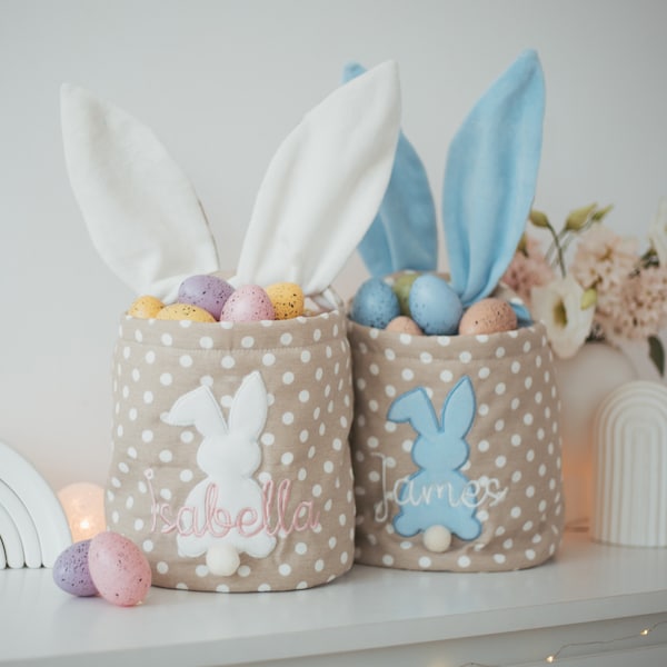 Personalized Fabric Easter Basket, Custom Baby Girl Easter Basket, Customized Baskets For Kids, Embroidered Name Easter Basket, Easter Gifts