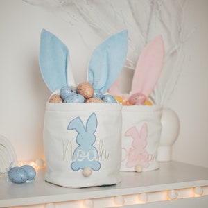 Personalized Easter Basket. Custom Embroidered Easter Bunny. Kids Easter Basket. Baby Girl And Boy Basket. Egg Basket For Easter Activities. image 2