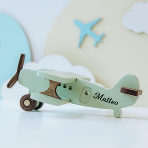 Wooden Toy Plane With Name Sensory Activity Toys Handmade Custom Airplane Christening Gift Montessori Toys For Toddlers Kids Pretend Play