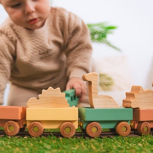 Freight Train With Dinosaurs Wooden Toys For Toddlers Dino Birthday Gift For Kids Sensory Toys Baprtism Gifts Montessori Preschool Toys image 1