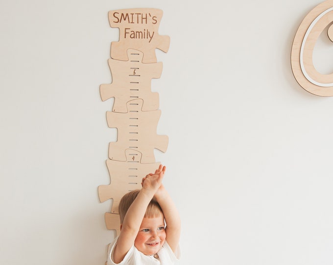 Puzzles Growth Chart With Name, Personalized Height Ruler, Custom Nursery Decor, Wooden Growth Chart, Kids Room Wall Decor, Toddler Gifts