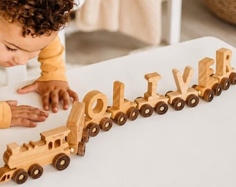 Personalized Wooden Train with Custom Letters, Toddler Toy, 3rd Birthday Gift
