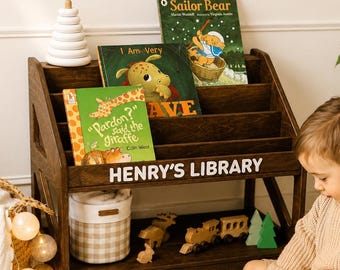Custom Name Kids Bookshelf, Wooden Book Display Shelf, Nursery Reading Corner