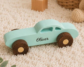 Personalized Wooden Toy Car, Custom Name Vehicle, 2nd Birthday Gift for Toddler