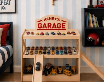 Personalized Wooden Toy Car Garage with Ramps