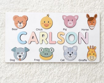 or Baby Room Decor Displaying Your Childs Name Farm Animal Personalized Wooden Name Puzzle Great Educational Puzzel Party Favor