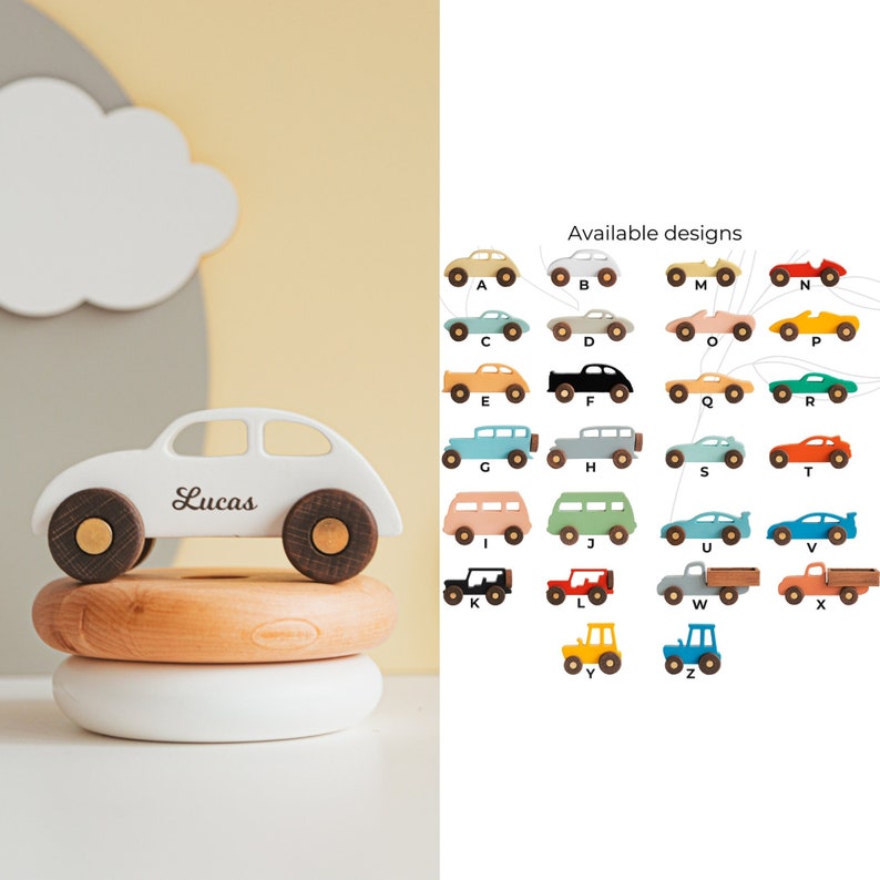Kids Wooden Toy Cars, Truck And Jeep, Personalized Baby Gifts, Sensory Toys For Toddlers, Birthday Boy Gift 1 2 3 Year Old, First Easter image 1