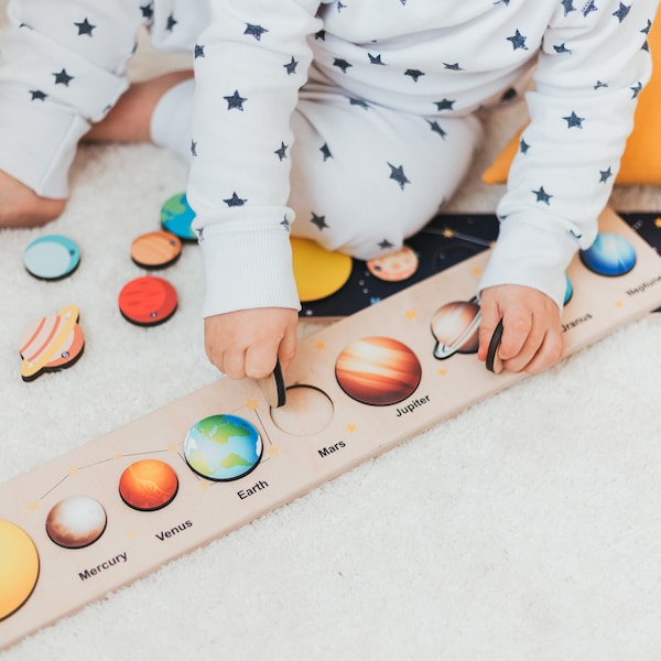 Puzzle Système solaire - Jouets Montessori en bois - Cadeaux de Pâques pour les enfants