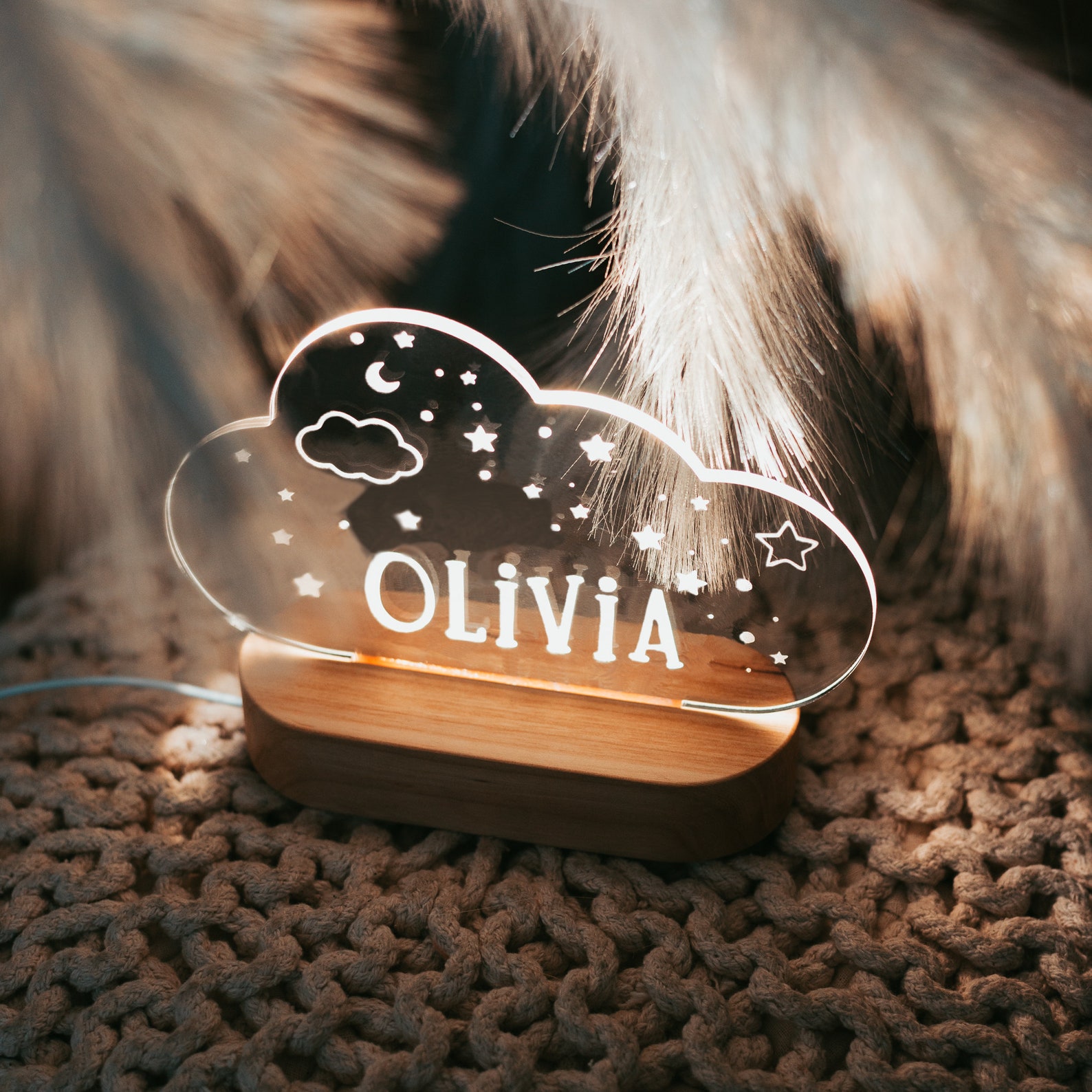 Personalized Baby Night Light Moon and Stars Cute Night Light Etsy