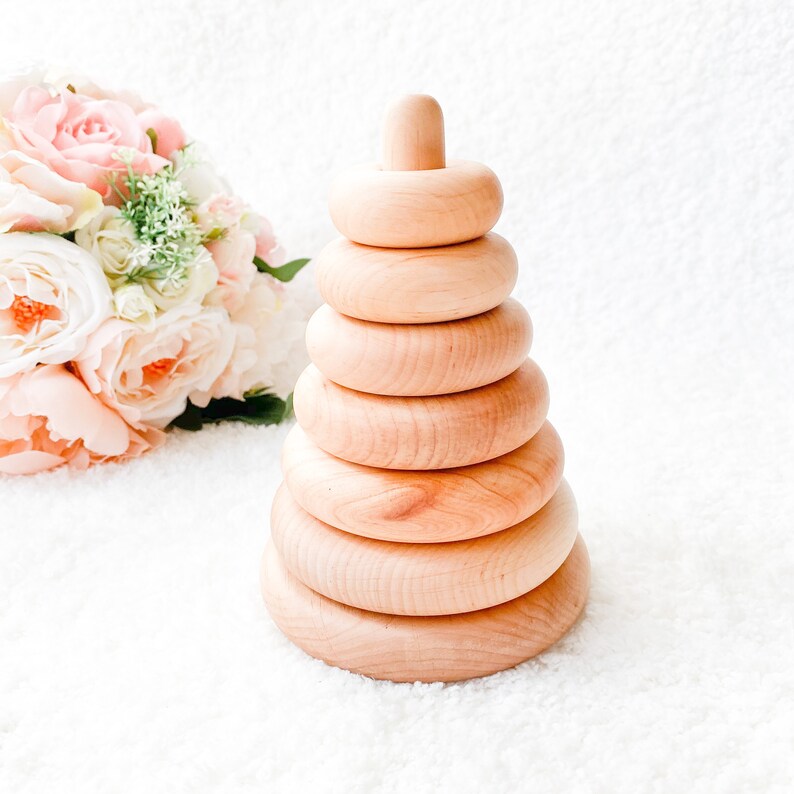 Natural Wood Toy Toddler Baby Toy Ring Stacker Easter Baby Gift Montessori Toy Wooden Pyramid Pyramid Toy Wooden Stacking Toy