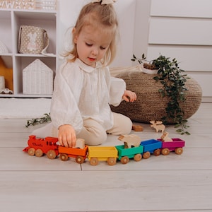 Rainbow Train With Name. Additional Set of Animals. Wooden Toys For Kids. Personalized Baby Boy Gift. Fidget Toddler Toy. 1st Birthday Gift. image 5