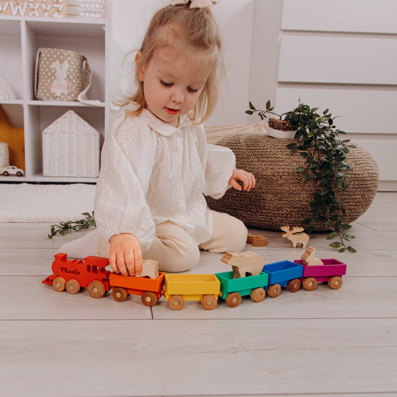 Freight Train With Dinosaurs Wooden Toys For Toddlers Dino Birthday Gift For Kids Sensory Toys Baprtism Gifts Montessori Preschool Toys image 8