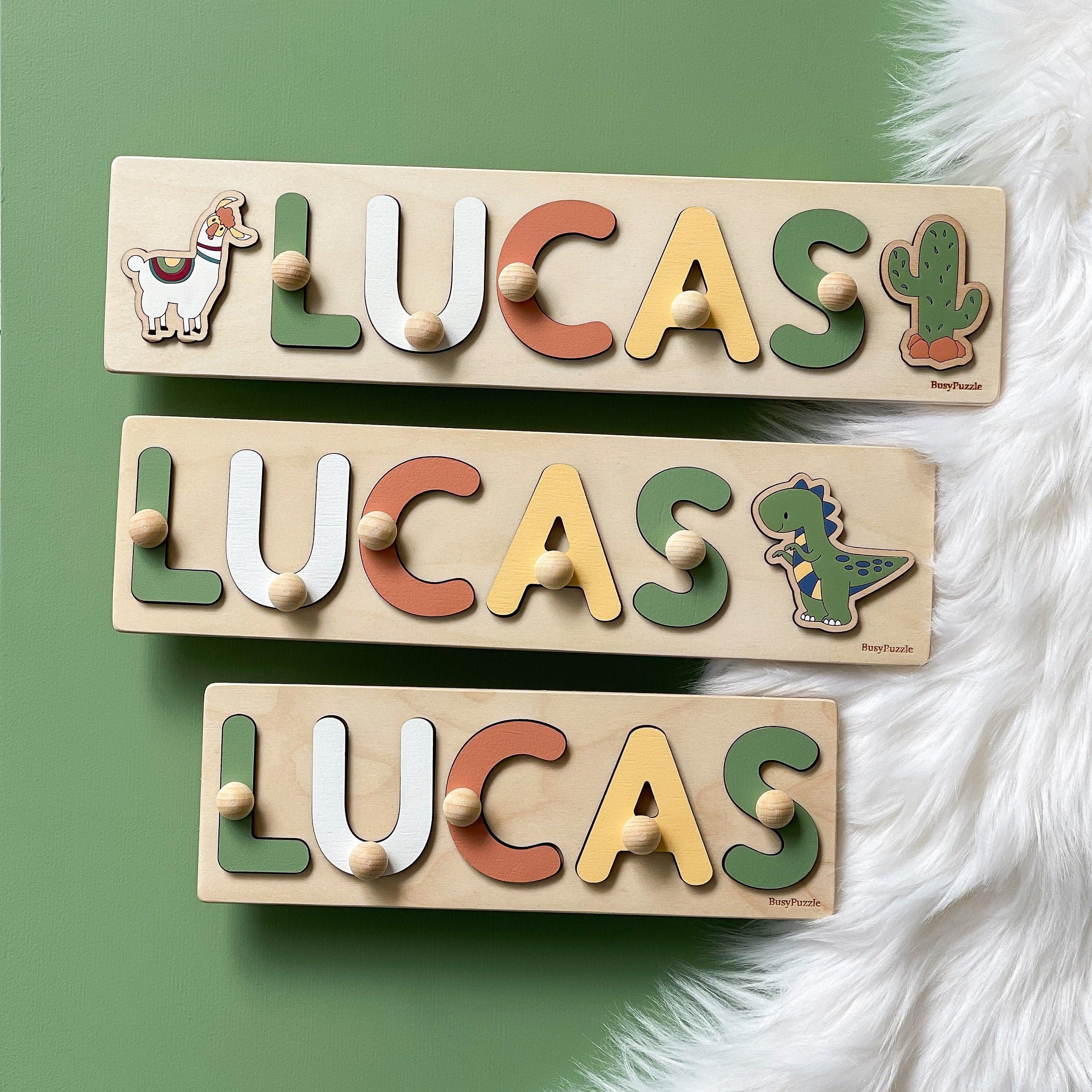 Kids Name Puzzle - Baby Name Sign - Cactus and Lama Jigsaw Puzzle - D…