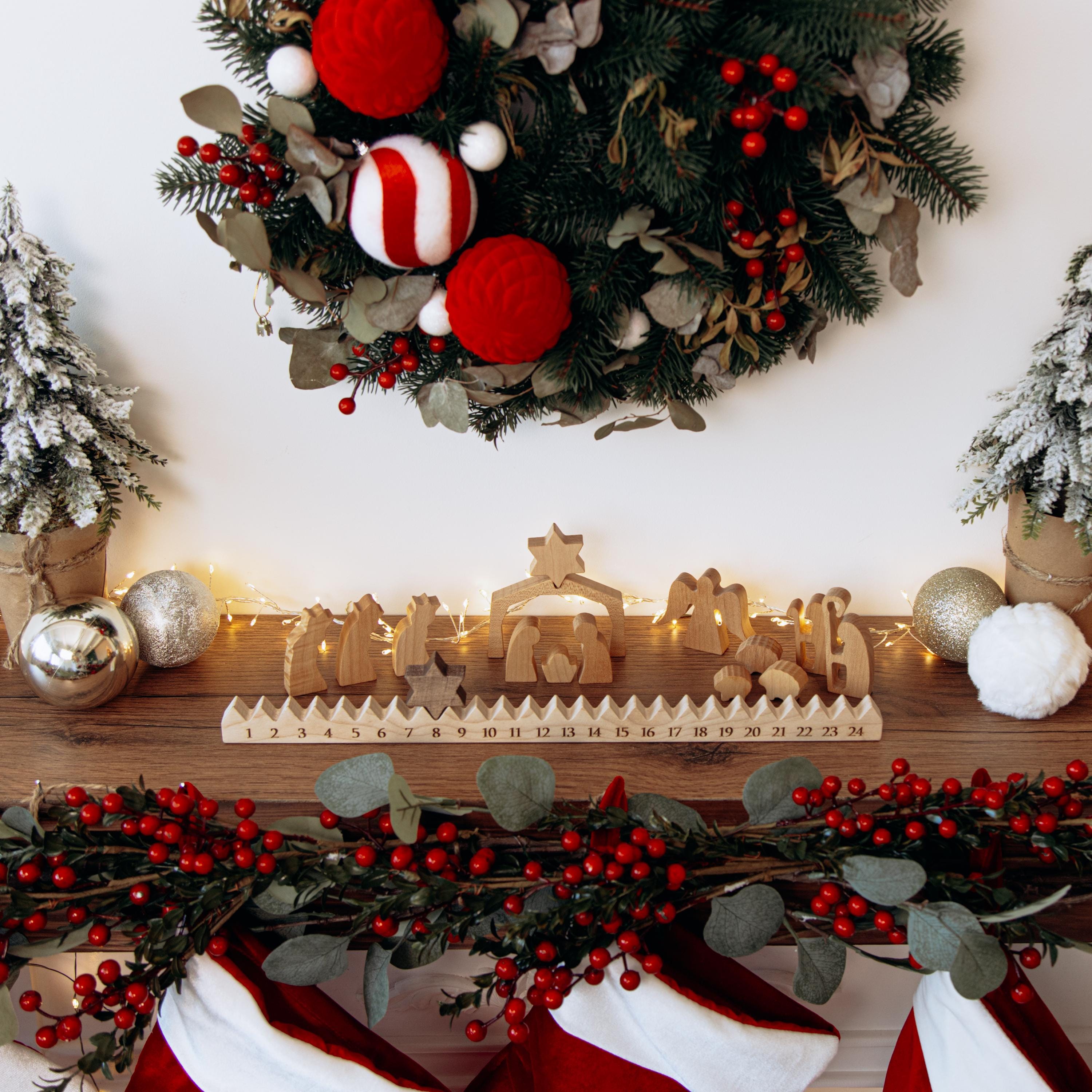 CALENDARIO AVVENTO DI NATALE CASETTA IN LEGNO 24 CASSETTI DECORAZIONI Natalizie 83522942