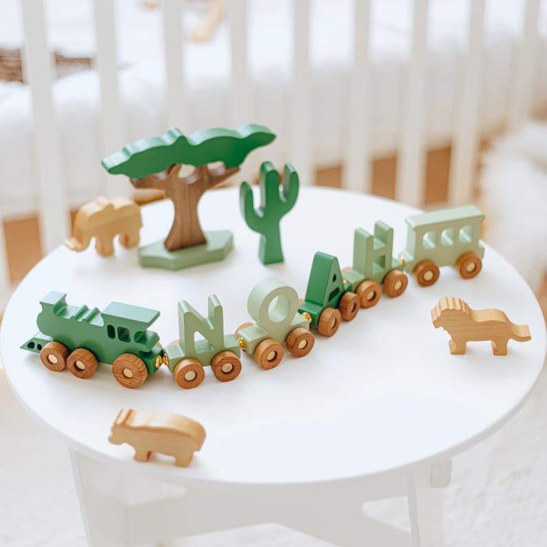 Green Train With Name. 1st Birthday Boy Gift. Personalized Train. Sensory Toys For Toddlers. Baptism Boy Gift. Godson Gift From Godparents.
