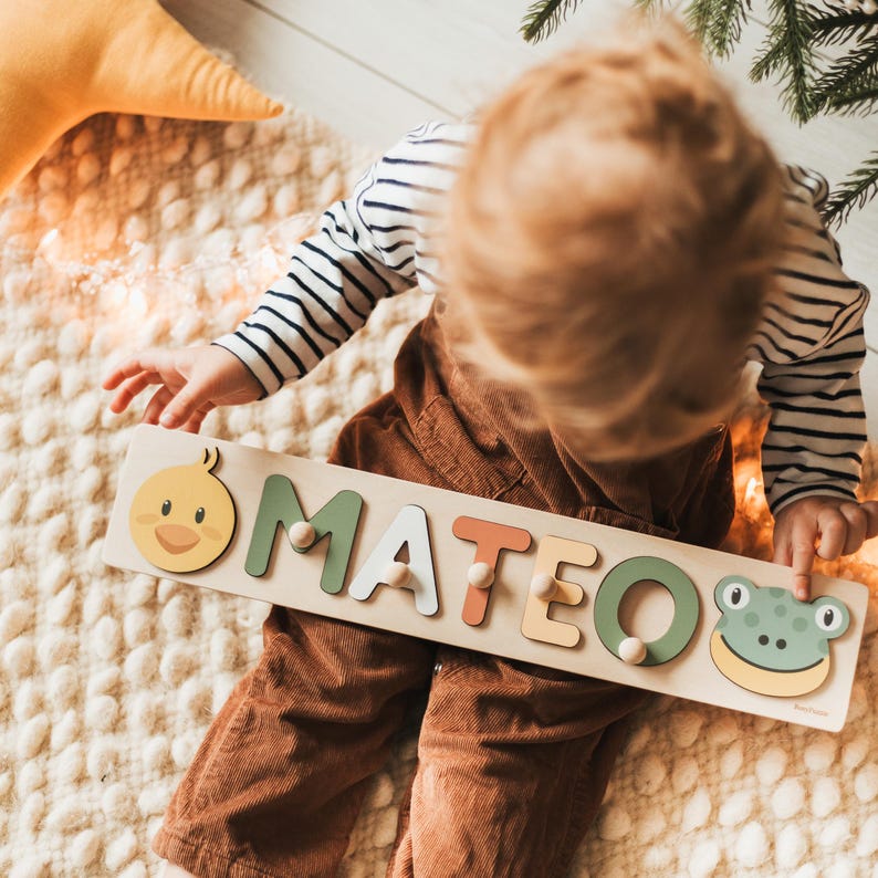 Montessori Name Puzzle With Animals Baby Shower Gift First Birthday