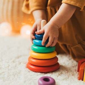 Wooden Stacking Rings, Montessori Toy 1 Year Old, Rainbow Stacker Personalized, First Easter, Gift For Kids, Educational Toys