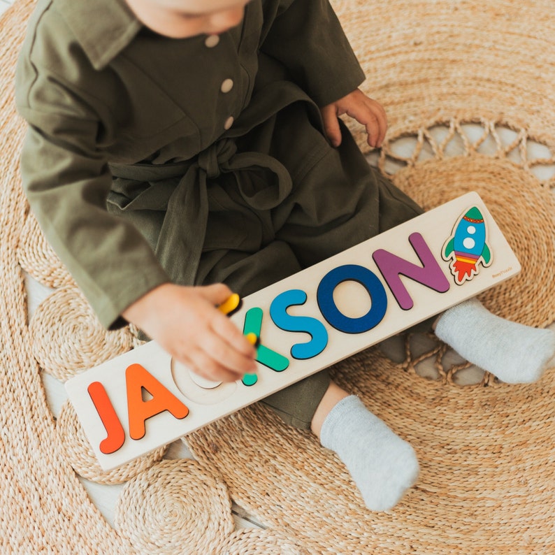 Baby Girl and Baby Boy Wooden Name Puzzle Montessori Toddler Toys Baby Gift Personalized Educational Toys Creative Personalized Gifts image 4