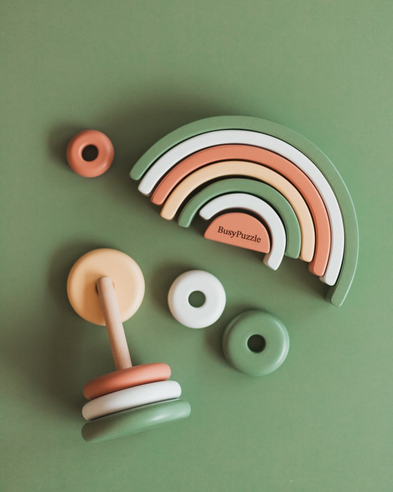 Baby Nursery Decor Khaki Ring Stacker Wooden Baby Toy Etsy