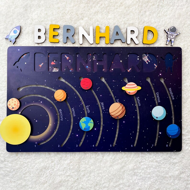 Name Puzzle with Planets of the Solar System, Space Nursery, Educational Toy with Planets, Sun and Earth Baby Shower Gift, Christmas Gifts 