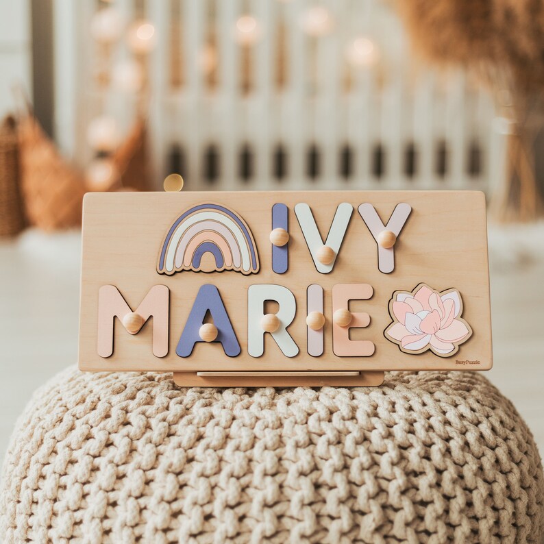 Natural Wooden Puzzle Baby Name Puzzle with Pegs Custom Gifts For Kids 1st Birthday Montessori Toys Premium Quality Toy Nursery Decor image 10