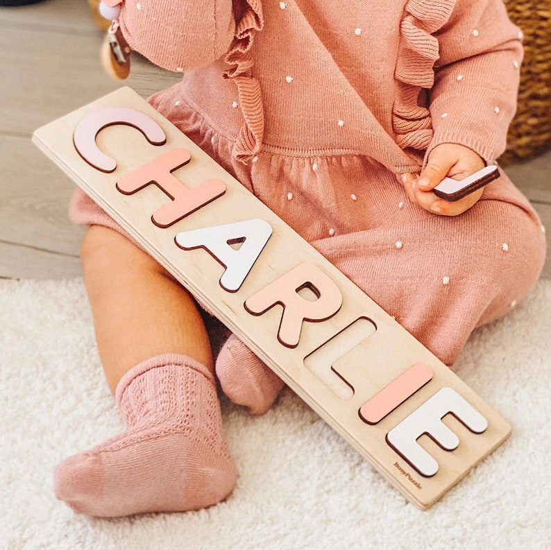 Wooden Name Puzzle by BusyPuzzle Toddler Toys Baby Girl Gifts Gift for Kids Baby First Christmas Gift Birthday Gifts image 1