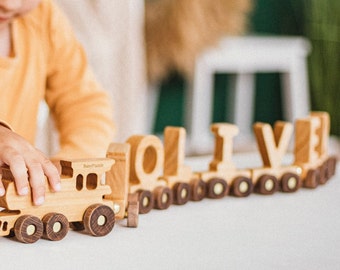 Train Name Puzzle Wooden Train With Name 1st Birthday Gift Personalized Train Montessori Toy For Toddlers Baby Boy Eco Friendly Toys