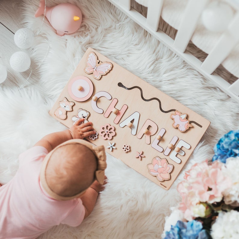 Wooden Busy Board | Personalized Name Puzzle | Baby Girl Gift | Nursery Decor | First Christmas Gift | Wooden Toys | 1st Birthday Gift 