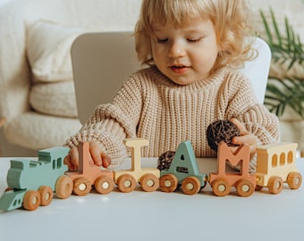 Personalized Trains For Kids Wagon Letter Train With Magnets Wooden Train Set Name Alphabet Train Birthday Gifts for Boys Developmental Toy